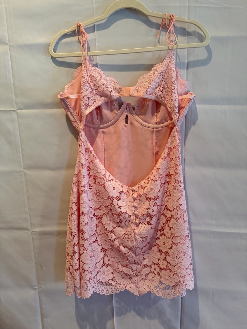 For Love & Lemions Pink Floral Lace Chemise with Bow Detail - Picture 3 of 5